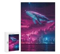 Rompecabezas 300 PCS para Adultos Cosmic Whale Over Cityscape Rompecabezas para Adultos Juguete Decoración De Pared Decoración del Hogar para Cumpleaños, Navidad 300 PCS