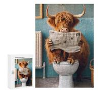 Rompecabezas 300 PCS para Adultos Cow Reading Newspaper on Toilet-5 Rompecabezas para Adultos Juego De Ingenio Una Obra De Arte Diversión En Casa Actividades, 300 PCS