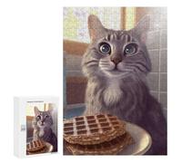 Rompecabezas 300 PCS para Adultos Curious Cat Eyeing Waffles Rompecabezas para Adultos Juegos Relajantes Corte De Precisión Oferta como Regalo para Toda La Familia 300 PCS