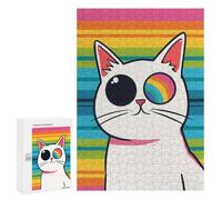 Rompecabezas 300 PCS para Adultos Cute Rainbow Cartoon Cat Rompecabezas para Adultos Juguete Decoración De Pared Decoración Perfecta Regalos para Reducir El Estrés 300 PCS