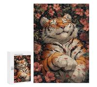 Rompecabezas 300 PCS para Adultos Cute Tiger Sleeping Sakura Rompecabezas para Adultos Juegos Relajantes Corte De Precisión Oferta como Regalo para Toda La Familia 300 PCS