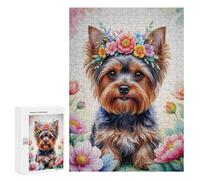 Rompecabezas 300 PCS para Adultos Cute Yorkshire with Floral Crown Watercolor Rompecabezas para Adultos Juguete Decoración De Pared Mejora La Memoria Regalo De Cumpleaños, Regalos, 300 PCS