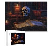 Rompecabezas 300 PCS para Adultos Dark Gothic Bookshelf with Skull and Candles Rompecabezas para Adultos Juegos Relajantes Decoración Perfecta como Regalo para Toda La Familia 300 PCS