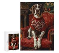 Rompecabezas 300 PCS para Adultos Dog in Christmas Sweater Portrait German Shorthaired Pointer in Sweater Rompecabezas para Adultos Juguete Decoración De Pared Decoración Perfecta Regalos para Reduci