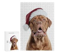 Rompecabezas 300 PCS para Adultos Dogues De Bordeaux Dog in Santa Hat Rompecabezas para Adultos Juego De Ingenio Regalo De Cumpleaños Ayuda A Ejercitar El Cerebro 300 PCS