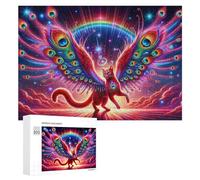 Rompecabezas 300 PCS para Adultos Fantasy Cat with Peacock Wings Rompecabezas para Adultos Juegos Relajantes Decoración Perfecta como Regalo para Toda La Familia 300 PCS