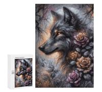 Rompecabezas 300 PCS para Adultos Fantasy Charcoal Wolf in A Rose Forest Rompecabezas para Adultos Juguete Decoración De Pared Decoración del Hogar para Cumpleaños, Navidad 300 PCS