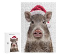 Rompecabezas 300 PCS para Adultos Festive Javelina Portrait with Santa Hat Rompecabezas para Adultos Juegos Familiares Carrera De Velocidad Manual Regalos para Amigos Y Familiares 300 PCS