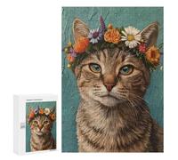 Rompecabezas 300 PCS para Adultos Floral Cat Crown Painting Rompecabezas para Adolescentes Actividades Familiares Desafío Educativo Juego Desafiante Y Juego Familiar 300 PCS