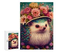 Rompecabezas 300 PCS para Adultos Floral Hedgehog Portrait-1 Rompecabezas De Juguete para Decoración De Pared, Divertido Y Humorístico, Cumpleaños 300 PCS