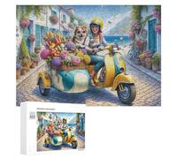 Rompecabezas 300 PCS para Adultos Floral Scooter Ride by The Sea Rompecabezas De Juguete para Decoración De Pared, Divertido Y Humorístico, Cumpleaños 300 PCS