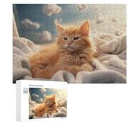 Rompecabezas 300 PCS para Adultos Fluffy Orange Kitten on Soft Blanket Rompecabezas De Juguete para Decoración De Pared, Divertido Y Humorístico, Cumpleaños 300 PCS