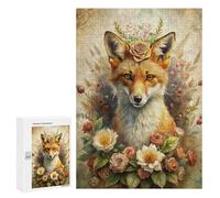 Rompecabezas 300 PCS para Adultos Fox Portrait with Floral Crown Rompecabezas para Adultos Juguete Decoración De Pared Mejora La Memoria Regalo De Cumpleaños, Regalos, 300 PCS