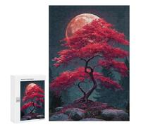 Rompecabezas 300 PCS para Adultos Full Moon Red Maple Tree Rompecabezas para Adultos Juego De Ingenio Una Obra De Arte Diversión En Casa Actividades, 300 PCS