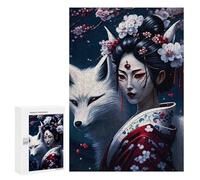 Rompecabezas 300 PCS para Adultos Geisha Fox Cherry Japan Rompecabezas para Adultos Juegos Relajantes Corte De Precisión Oferta como Regalo para Toda La Familia 300 PCS