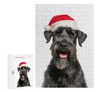 Rompecabezas 300 PCS para Adultos Giant Schnauzer Dog with Santa Hat Rompecabezas para Adultos Juegos Divertidos Vacaciones En Casa Matar El Tiempo para Cumpleaños, Navidad 300 PCS