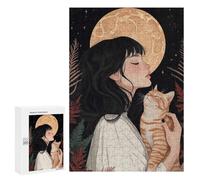 Rompecabezas 300 PCS para Adultos Girl Cat Under Moon Rompecabezas para Adultos Juguete Decoración De Pared Decoración del Hogar para Cumpleaños, Navidad 300 PCS