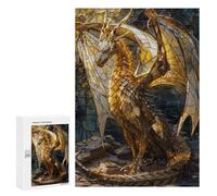 Rompecabezas 300 PCS para Adultos Gold Stained Glass Dragon Rompecabezas para Adultos Juegos Familiares Carrera De Velocidad Manual Regalos para Amigos Y Familiares 300 PCS