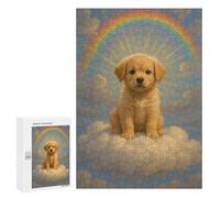 Rompecabezas 300 PCS para Adultos Golden Retriever Puppy on Cloud with Rainbow Rompecabezas para Adultos Juguete Decoración De Pared Mejora La Memoria Regalo De Cumpleaños, Regalos, 300 PCS