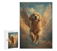 Rompecabezas 300 PCS para Adultos Golden Retriever with Angel Wings Comforting Pet Loss Art Rompecabezas para Adultos Juguete Decoración De Pared Decoración Perfecta Regalos para Reducir El Estrés 30