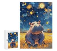Rompecabezas 300 PCS para Adultos Hippo Under Starry Sky Painting Rompecabezas para Adultos Juguete Decoración De Pared Decoración del Hogar para Cumpleaños, Navidad 300 PCS
