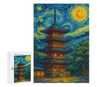 Rompecabezas 300 PCS para Adultos Japanese Pagoda in Starry Night Style Rompecabezas para Adultos Juguete Decoración De Pared Decoración del Hogar para Cumpleaños, Navidad 300 PCS