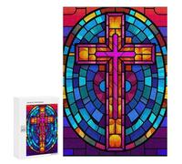 Rompecabezas 300 PCS para Adultos Jesus Christ Cross Glass Rompecabezas para Adultos Juegos Divertidos Vacaciones En Casa Matar El Tiempo para Cumpleaños, Navidad 300 PCS