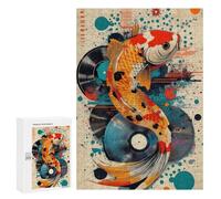 Rompecabezas 300 PCS para Adultos Koi Fish & Vinyl Vibrant Koi Fish Pop Art Unique Aquatic Decor Rompecabezas para Adultos Juegos Divertidos Vacaciones En Casa Matar El Tiempo para Cumpleaños, N