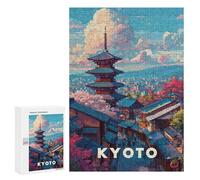 Rompecabezas 300 PCS para Adultos Kyoto Cityscape with Pagoda and Mountain Rompecabezas para Adultos Juguete Decoración De Pared Decoración del Hogar para Cumpleaños, Navidad 300 PCS