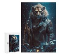 Rompecabezas 300 PCS para Adultos Lion Biker in Leather Jacket Rompecabezas para Adultos Juegos Relajantes Corte De Precisión Oferta como Regalo para Toda La Familia 300 PCS