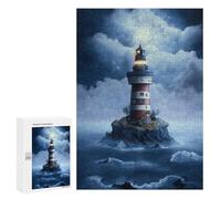Rompecabezas 300 PCS para Adultos Lonely Lighthouse in Stormy Seas Rompecabezas para Adultos Juguete Decoración De Pared Decoración Perfecta Regalos para Reducir El Estrés 300 PCS