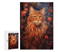 Rompecabezas 300 PCS para Adultos Maine Coon Cat Art Nouveau Rompecabezas Juego De Ingenio Regalos para Mujeres Actividades Divertidas En Casa 300 PCS
