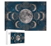 Rompecabezas 300 PCS para Adultos Moon Phases Mandala Art Print Rompecabezas para Adultos Juguete Decoración De Pared Análisis Y Lógica Desafiante De Completar 300 PCS
