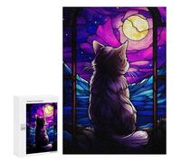 Rompecabezas 300 PCS para Adultos Munckhin Cat Stained Glass Rompecabezas para Adultos Juegos Relajantes Corte De Precisión Oferta como Regalo para Toda La Familia 300 PCS