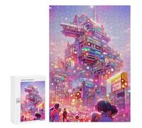 Rompecabezas 300 PCS para Adultos Neon Cityscape Vibrant Urban Future Rompecabezas De Juguete para Decoración De Pared, Divertido Y Humorístico, Cumpleaños 300 PCS