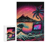 Rompecabezas 300 PCS para Adultos Neon Sunset Boombox Wave Rompecabezas De Juguete para Decoración De Pared, Divertido Y Humorístico, Cumpleaños 300 PCS