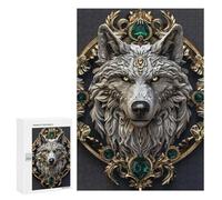 Rompecabezas 300 PCS para Adultos Ornate Wolf Head with Emeralds Rompecabezas para Adultos Juegos Relajantes Regalos para Mujeres para Cumpleaños, Navidad 300 PCS