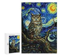 Rompecabezas 300 PCS para Adultos Owl in Starry Night Style Painting Rompecabezas para Adultos Juguete Decoración De Pared Mejora La Memoria Regalo De Cumpleaños, Regalos, 300 PCS