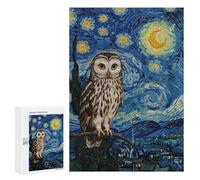 Rompecabezas 300 PCS para Adultos Owl in Starry Night Style Rompecabezas para Adultos Juegos Relajantes Corte De Precisión Oferta como Regalo para Toda La Familia 300 PCS