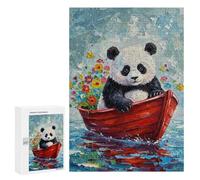 Rompecabezas 300 PCS para Adultos Panda in Boat with Flowers Painting Rompecabezas para Adultos Juego De Ingenio Regalo De Cumpleaños Ayuda A Ejercitar El Cerebro 300 PCS