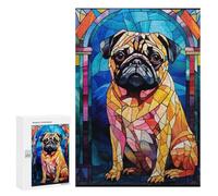 Rompecabezas 300 PCS para Adultos Pug Stained Glass Rompecabezas para Adultos Juego De Ingenio Regalo De Cumpleaños Ayuda A Ejercitar El Cerebro 300 PCS