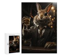 Rompecabezas 300 PCS para Adultos Rabbit Drinking Whiskey Rompecabezas para Adultos Juegos Divertidos Vacaciones En Casa Matar El Tiempo para Cumpleaños, Navidad 300 PCS