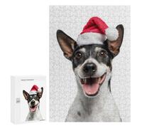 Rompecabezas 300 PCS para Adultos Rat Terrier Dog with Santa Hat Portrait Rompecabezas para Adultos Juegos Divertidos Vacaciones En Casa Matar El Tiempo para Cumpleaños, Navidad 300 PCS