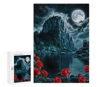 Rompecabezas 300 PCS para Adultos Red Rose in Cliff Night Rompecabezas para Adultos Juego De Ingenio Regalo De Cumpleaños Ayuda A Ejercitar El Cerebro 300 PCS