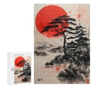 Rompecabezas 300 PCS para Adultos Red Sun Pagoda Rompecabezas para Adultos Juegos Familiares Carrera De Velocidad Manual Regalos para Amigos Y Familiares 300 PCS