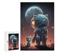 Rompecabezas 300 PCS para Adultos Robotic Cat Companion Under The Moonlight Rompecabezas para Adultos Juguetes De Bricolaje Pero Divertidos Y Humorísticos para Cumpleaños, Navidad 300 PCS