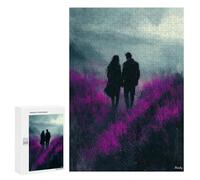 Rompecabezas 300 PCS Para Adultos Romantic Walk Through Lavender Purple Fields in Charcoal Style Rompecabezas Para Adultos Juguete Decoración De Pared Decoración Del Hogar Para Cumpleaños, Navidad 300