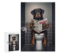 Rompecabezas 300 PCS para Adultos Rottweiler on The Toilet Rompecabezas para Adultos Juegos Familiares Carrera De Velocidad Manual Regalos para Amigos Y Familiares 300 PCS