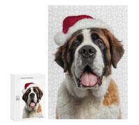 Rompecabezas 300 PCS para Adultos Saint Bernard Dog Wearing Santa Hat Rompecabezas para Adultos Juegos Relajantes Corte De Precisión Oferta como Regalo para Toda La Familia 300 PCS