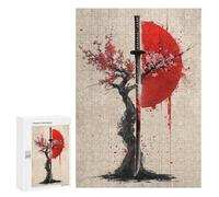 Rompecabezas 300 PCS para Adultos Sakura Katana Red Sun Rompecabezas para Adultos Juego De Ingenio Regalo De Cumpleaños Ayuda A Ejercitar El Cerebro 300 PCS